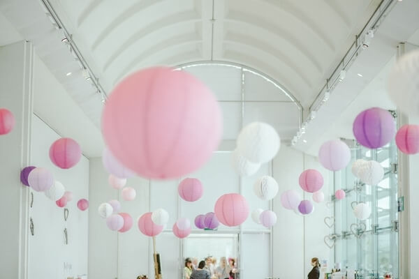 lanterns venue decor hanging pink and white